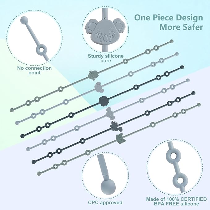 6-Pack Baby Toy Straps, Silicone High Chair & Stroller Straps, Toddler Bottle & Car Seat Accessories, Baby Travel Essentials with Pacifier Clips