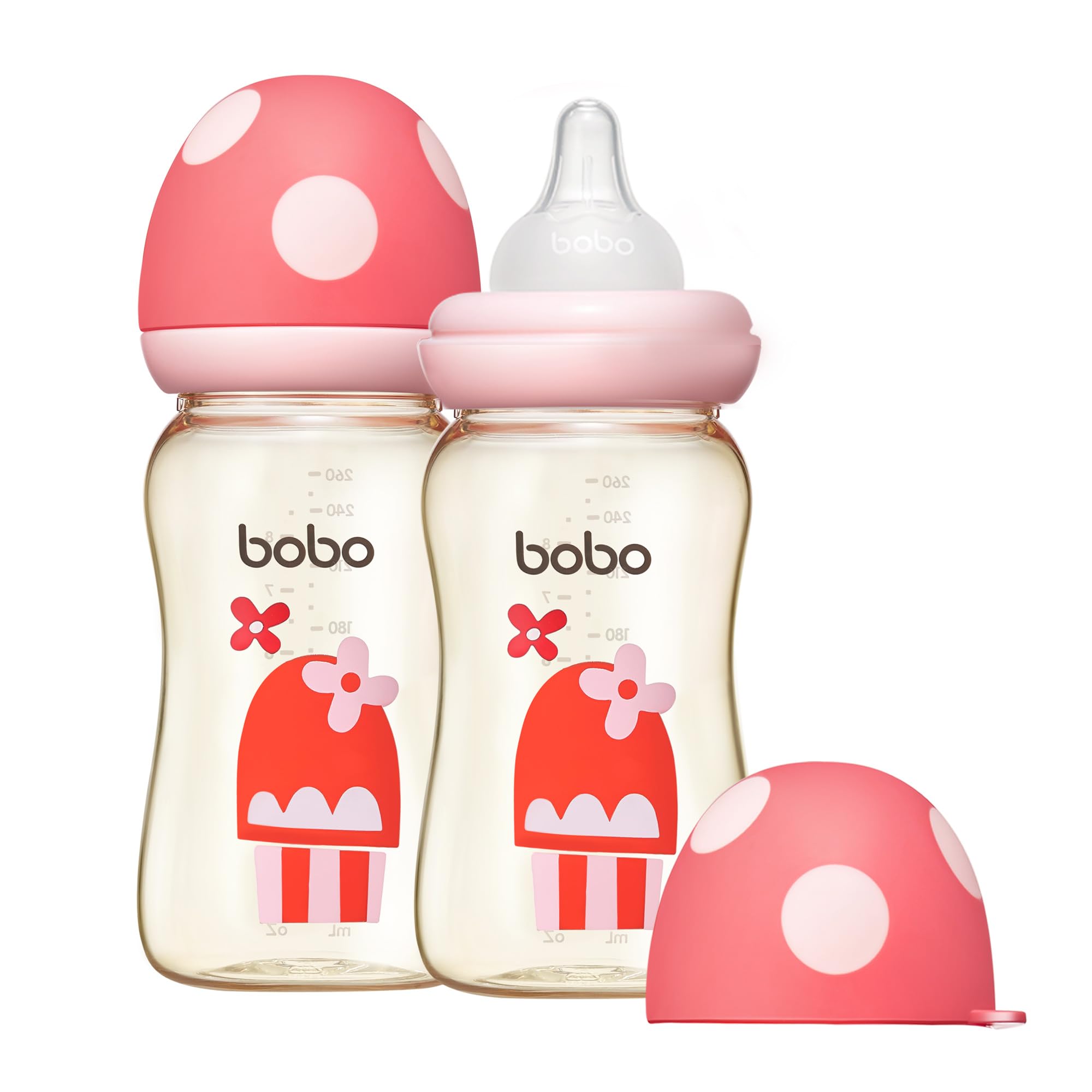 YOHKOH PPSU Baby Bottle Wide Neck, Newborn Anti-Colic Baby Bottle with Natural Response Nipple, Streamlined Body, Easy to Clean (8.8oz (Pack of 2), Red)