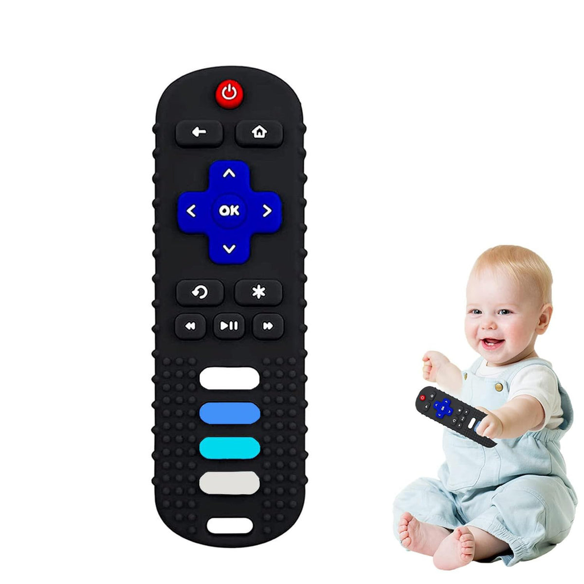 ERSIHUA 2-Pack Baby Teething Toys-TV Remote Control Shape Silicone Infants Teething Toys for Babies 0-18 Months,BPA-Free (N-Black+Black)
