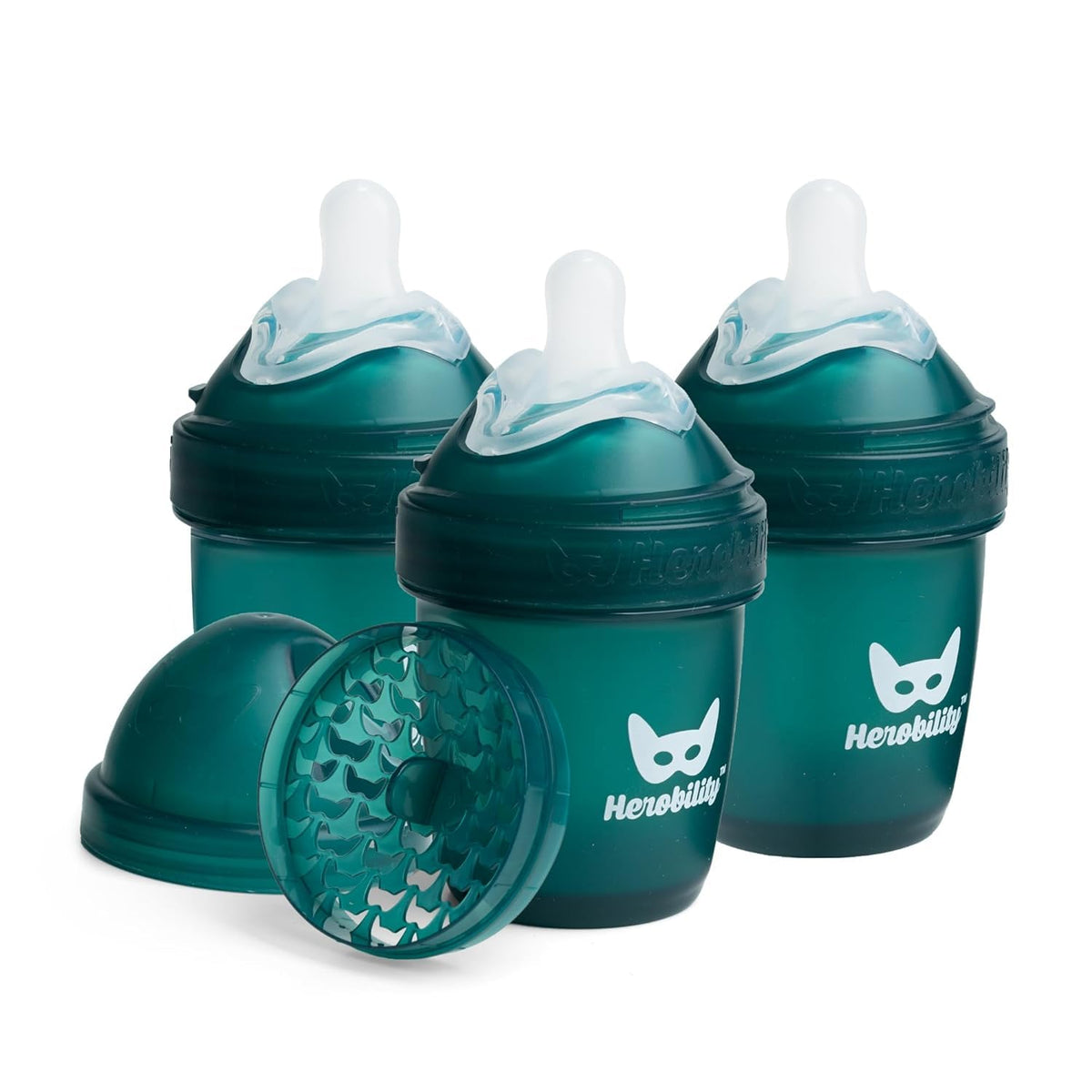 Herobility Anti-Colic Baby Bottles 8.5 fl oz/240ml - Pack of 4 Plastic Baby Bottles, Slow Flow Plastic Bottles, Breast-Shaped Teat for Breastfed Babies, – Multicolor - White, Gray, Iron Blue, Blue