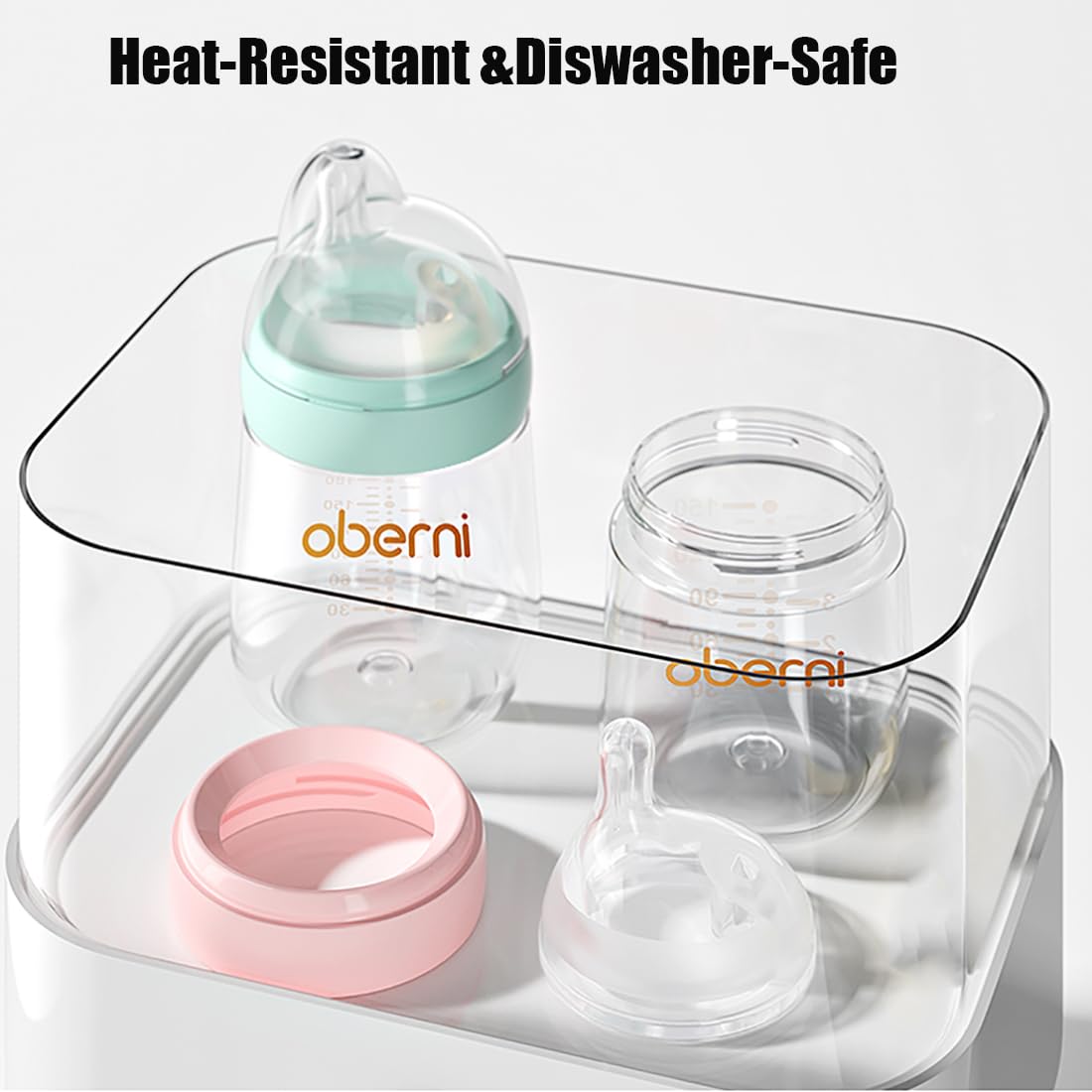 Oberni Baby Bottles with Slow Off-Centered Nipple for 0+ Months, Anti Colic Newborn Milk Feeding Bottle, 150ml/5oz/Pink/3Pack