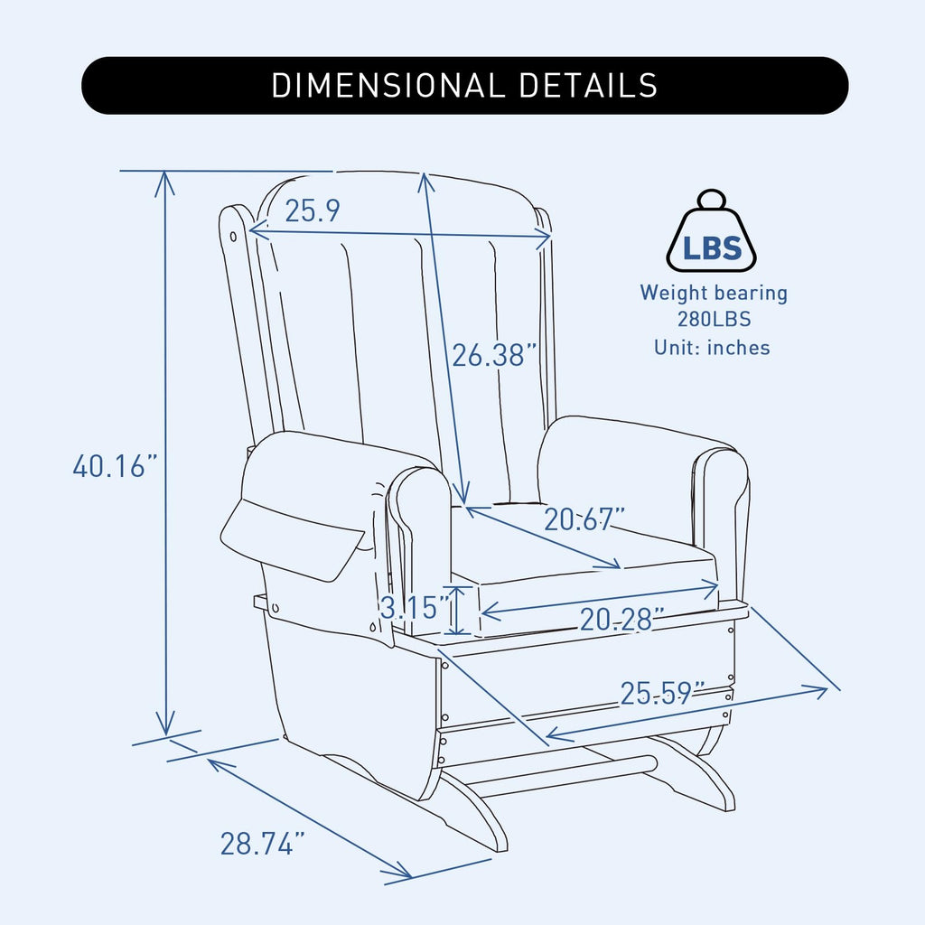 akucvor Glider Rocker Nursery Chair, Cut Pile Padded Seat, 280 lbs, Blue
