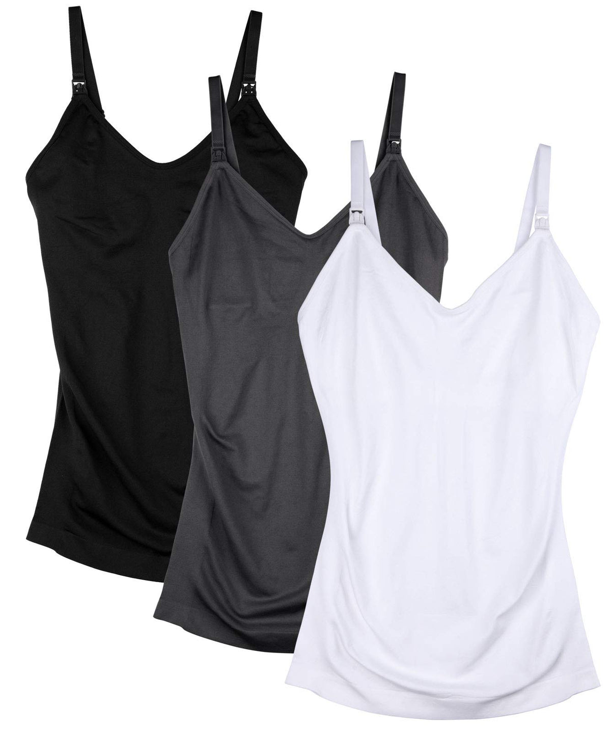 DAISITY Womens Nursing Tank Tops Cami for Breastfeeding Maternity Postpartum Tops Adjustable Straps Black/Grey
