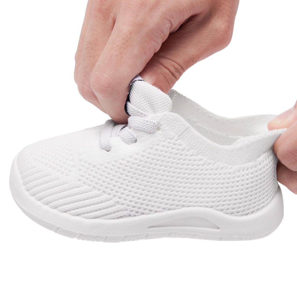 MORENDL Toddler Shoes Baby Walking Sock Shoes Infant Sneakers Boy Girl Barefoot Tennis Shoe Non-Slip Brethable White Size 9