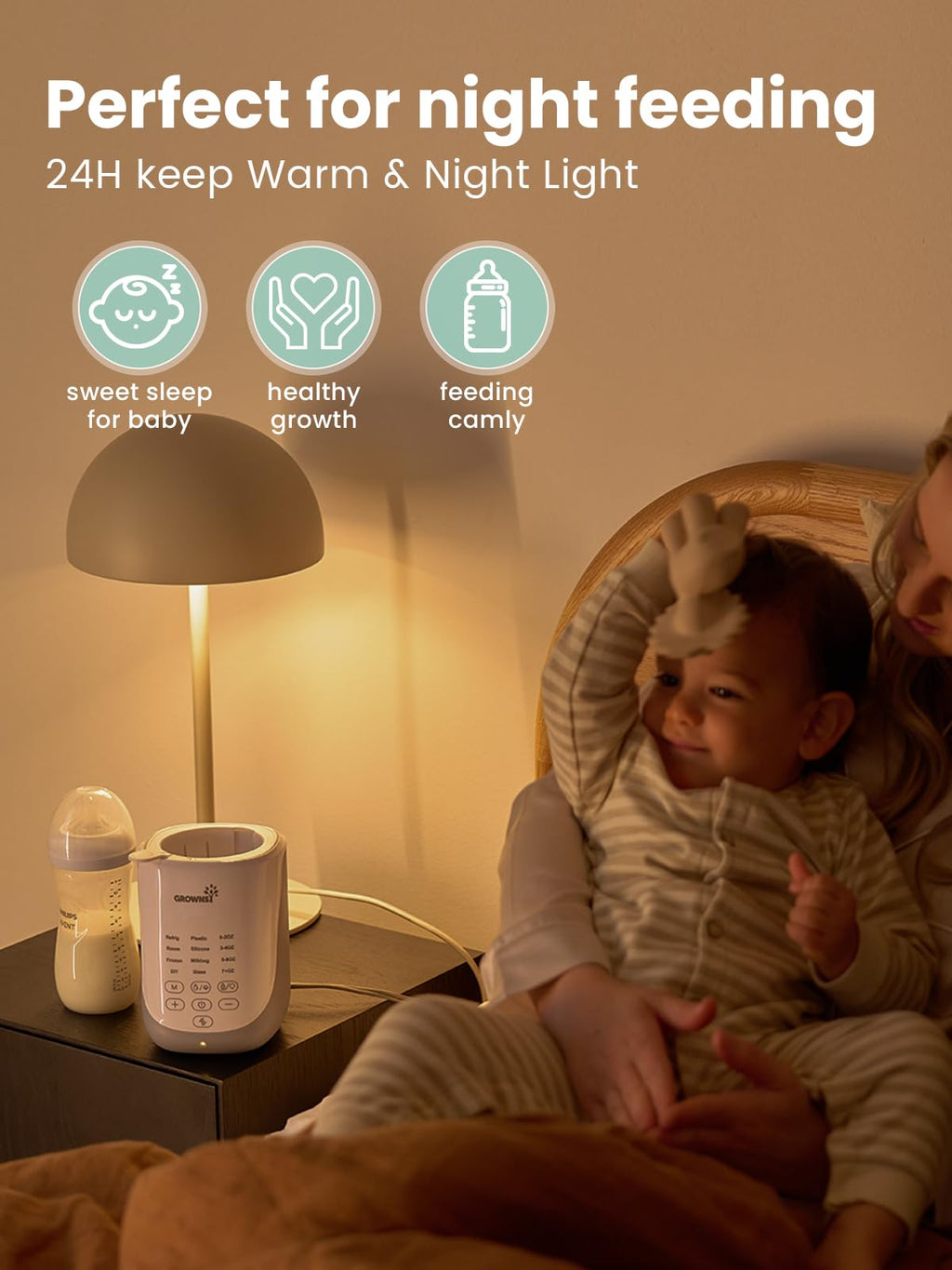 Grownsy Auto-Lift Nutri Bottle Warmer for Breastmilk & Formula, Gray
