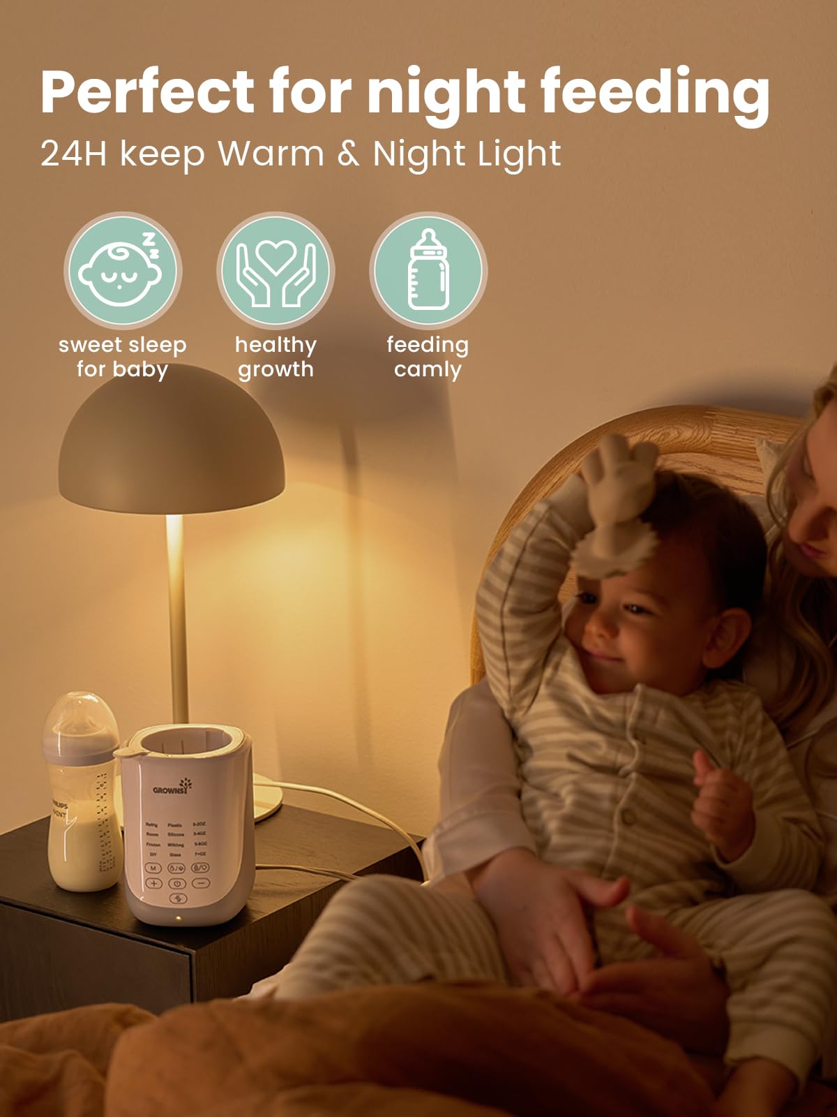 Grownsy Auto-Lift Nutri Bottle Warmer for Breastmilk & Formula, Gray