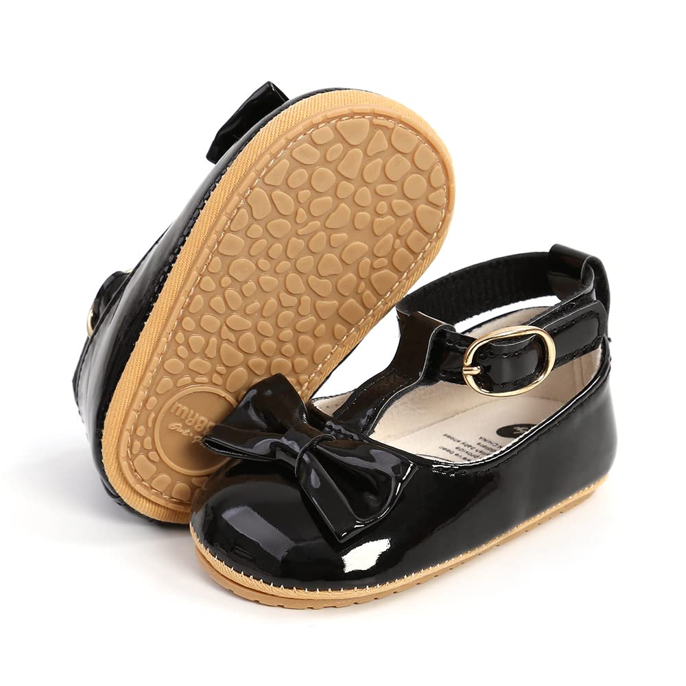 COSANKIM Baby Girls Mary Jane Flats Shoes Anti-Slip Rubber Sole Infant Toddler Princess Wedding Dress Shoes(01 Black, 6-12 Months Infant)