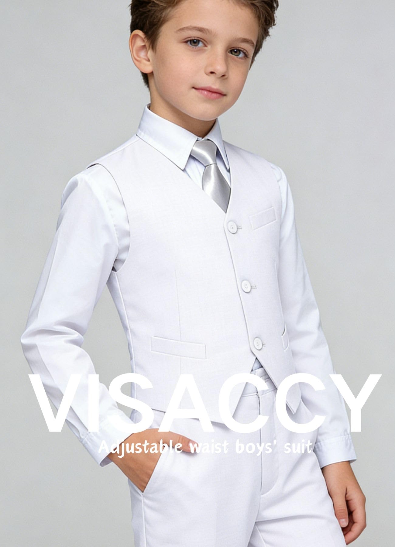 White Suit for Boys Tuxedo Outfit Kids Boy Dress Pant and Vest Set Size 7
