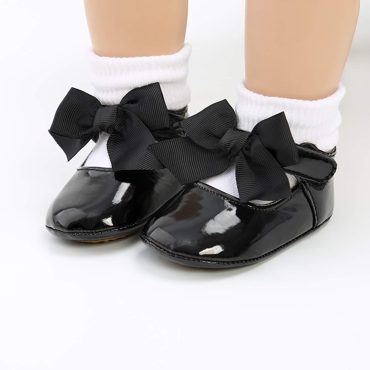 COSANKIM Baby Girls Mary Jane Flats Shoes Anti-Slip Rubber Sole Infant Toddler Princess Wedding Dress Shoes（3-6 Months Infant,A/Black）