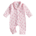 Balaflyie Baby Girl Button Down Pajamas Romper One-Piece Jumpsuit Long Sleeve Sleeper Infant Sleepwear (Wildflower&Pink,18-24 Months)