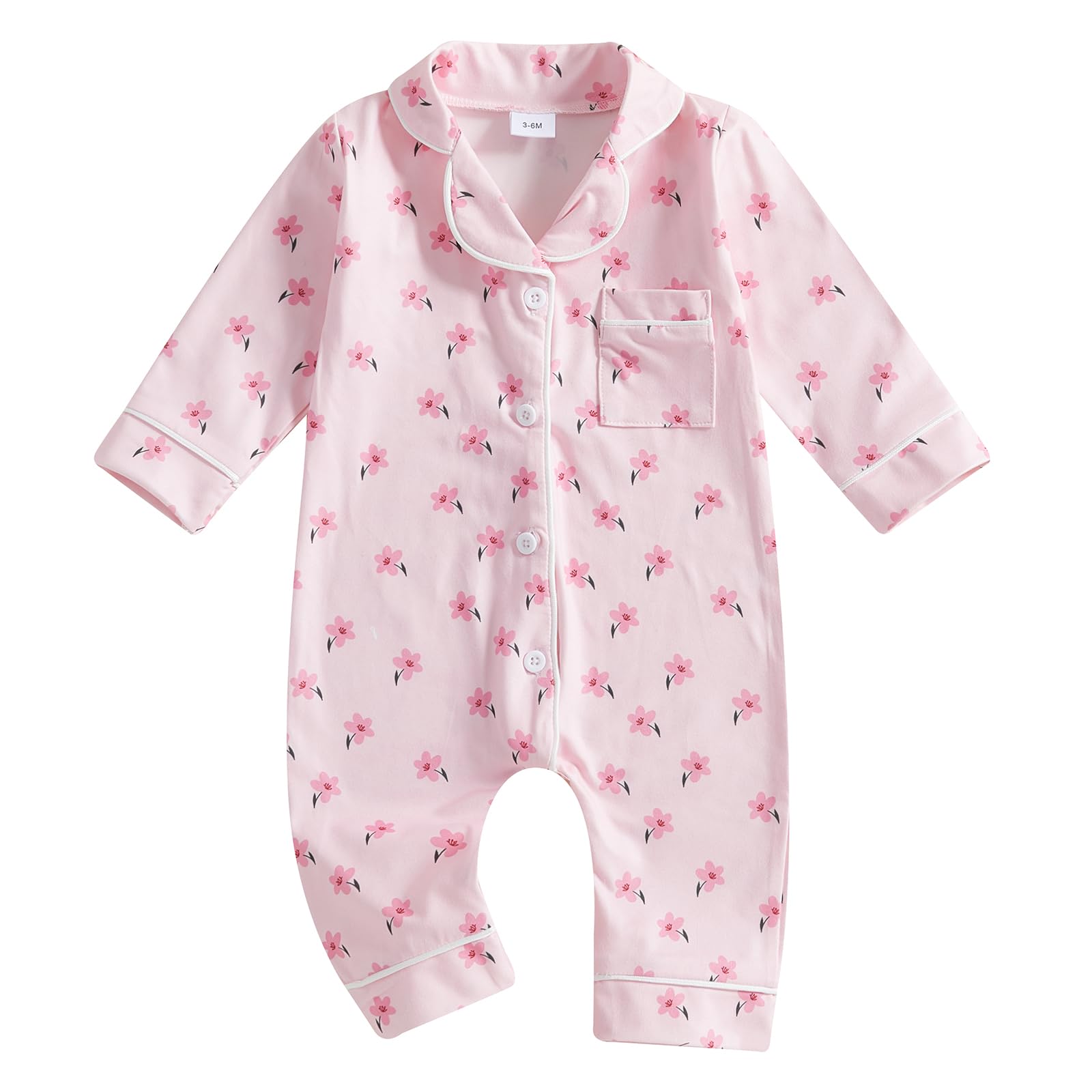 Balaflyie Baby Girl Button Down Pajamas Romper One-Piece Jumpsuit Long Sleeve Sleeper Infant Sleepwear (Wildflower&Pink,18-24 Months)