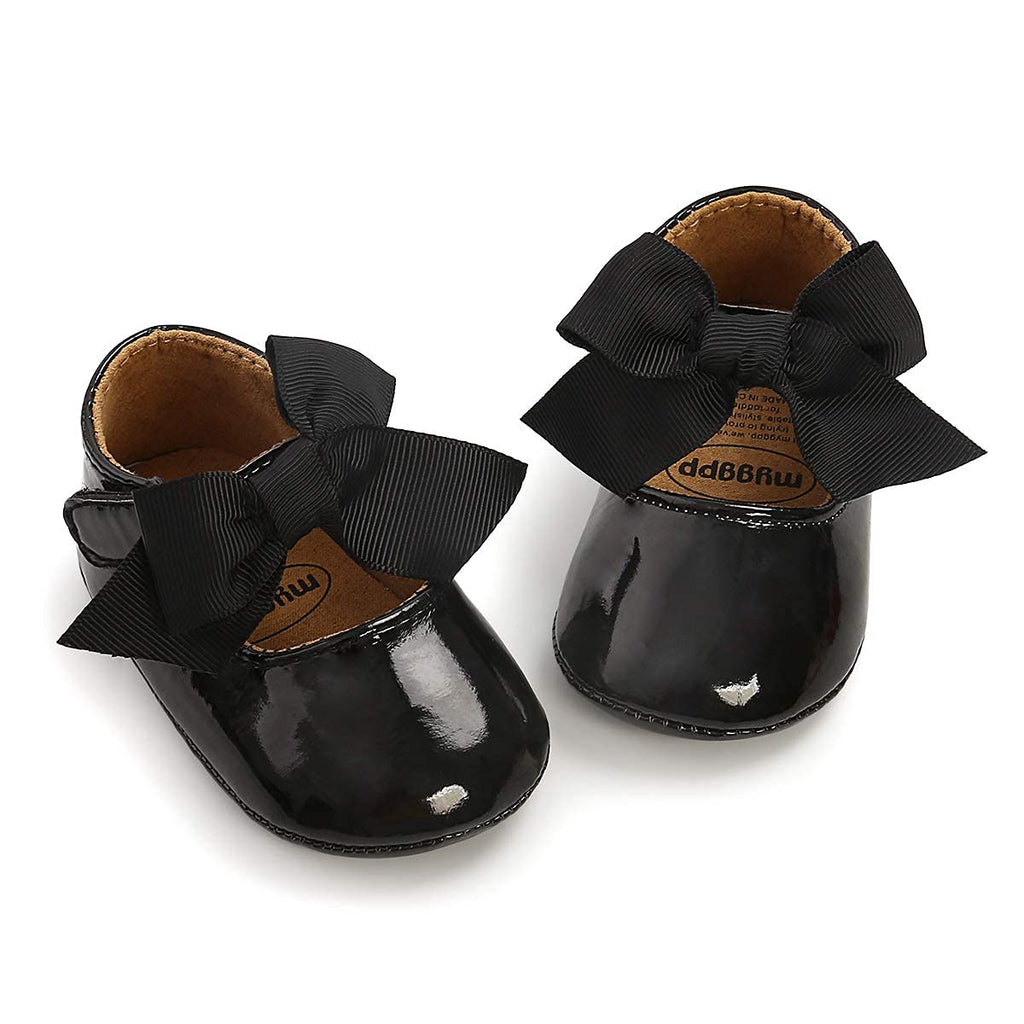 COSANKIM Baby Girls Mary Jane Flats Shoes Anti-Slip Rubber Sole Infant Toddler Princess Wedding Dress Shoes（3-6 Months Infant,A/Black）