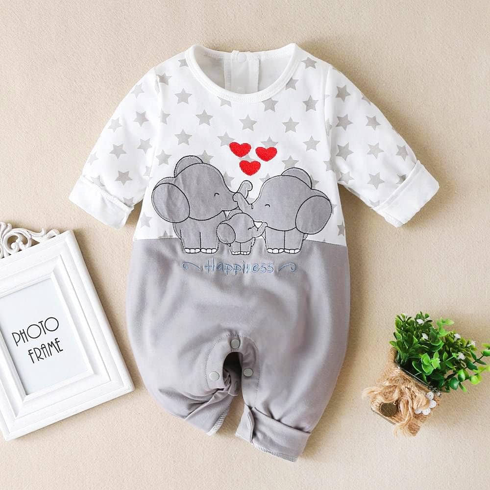Aoswep - All Over Star with Elephant Printed Jumpsuit Baby girl bodysuit (6-9 Months)