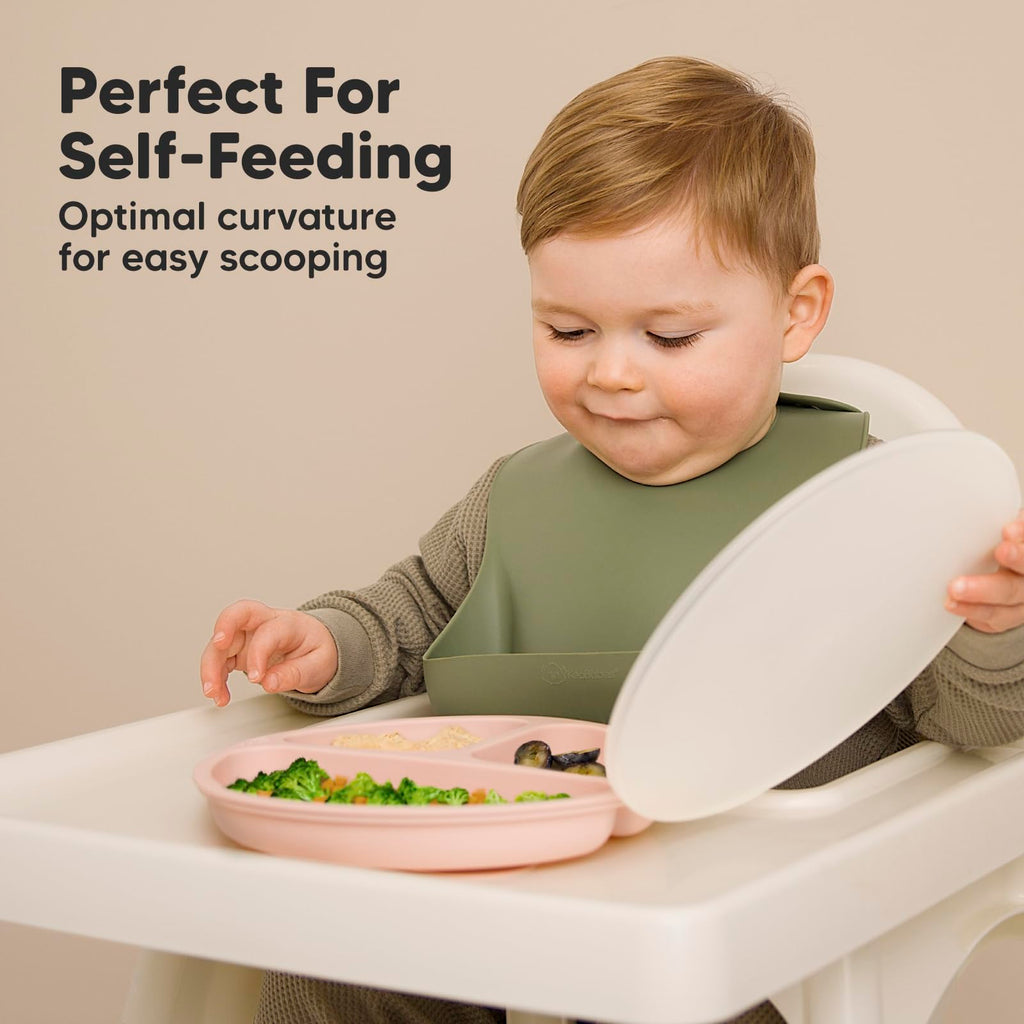 KeaBabies Suction Plates with Lids for Baby, 3-Pack, 100% Silicone (Mellow)