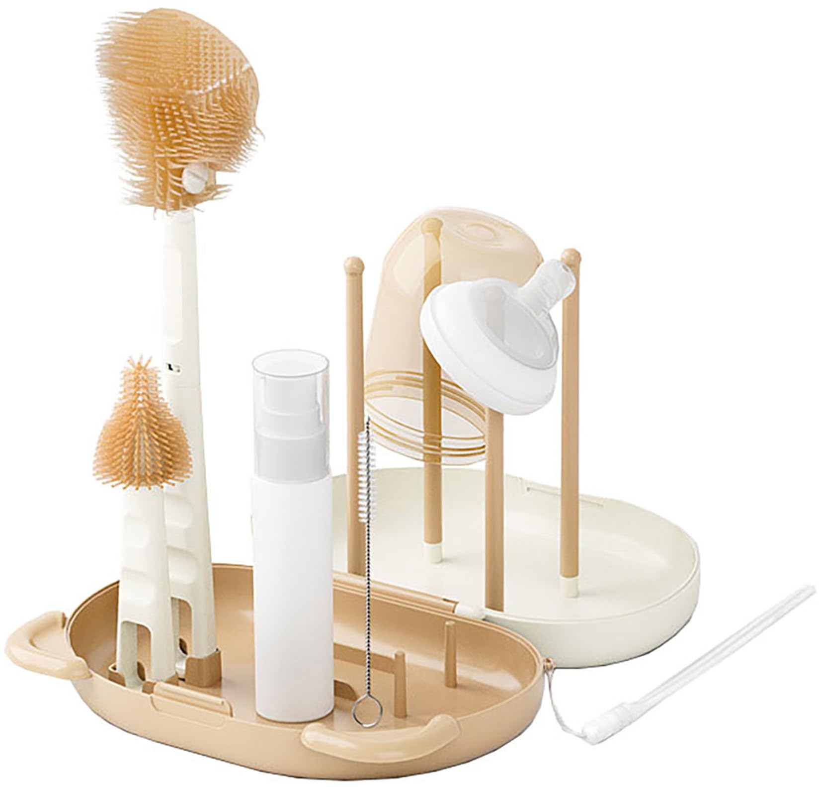 HOEREV Portable Baby Silicone Bottle Brush Set Include Pacifier Brush, Straw Brush, draining Rack, Portable Box