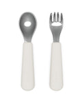 Lalo Utensils - Toddler Fork and Spoon Set - Stainless Steel and Silicone Ergonomic Toddler Utensils - Children Safe Flatware Set - 2 Pieces - Oatmeal