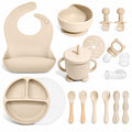 Catvegue Silicone Baby Feeding Utensils Set for 6+ Months, 17 Pcs, Beige