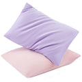 TILLYOU Toddler Pillowcase 2 Pack with Envelope Closure,13" x 18" Silky Soft Microfiber Travel Kids Pillowcase for Boys and Girls,Light Purple & Light Pink