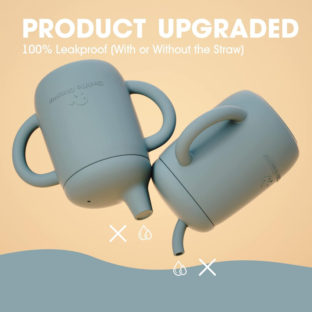 Cuddle Campus Sippy Cups 7OZ, [4 in 1] Baby Cups, Shatterproof Silicone Straw Cup,Open Cup for 6M, 6M+,6-12 Months,1/1+ Year Old Baby,Toddler