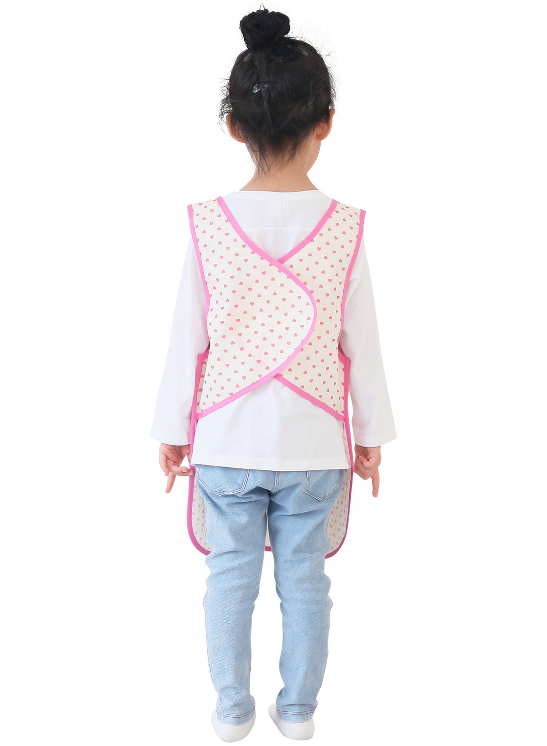 Plie Kids Painting Apron – Waterproof Art Smock for Toddlers & Preschoolers, Messy Play, Baking, Crafts, Cooking, Sensory Activities, Mealtime (Ages 1–10), Pink Heart Dot (27-XL)