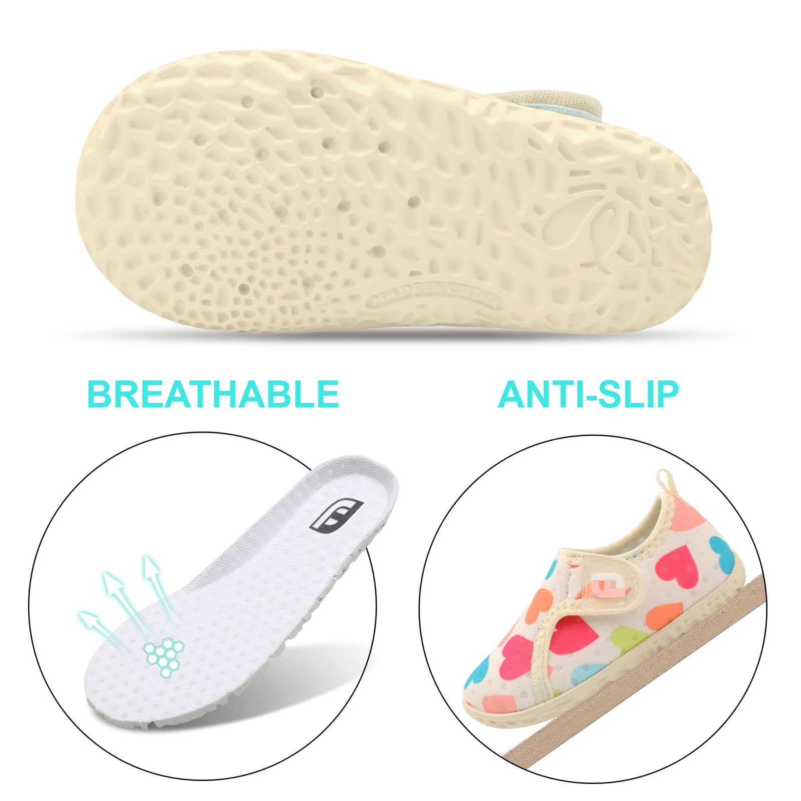 Toddler Water Shoes Quick Dry Non-Slip Water Barefoot Swim Shoes for Kids Boys Girls Colorful Heart 18-24 Months Infant