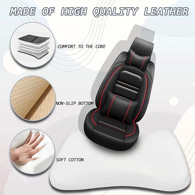 Car Seat Covers for Ford Escape 2001-2025 | 5-Seats Seat Covers, Waterproof Seat Protectors, Automotive Seat Covers (Full Set with Pillow,Black&Red Line)