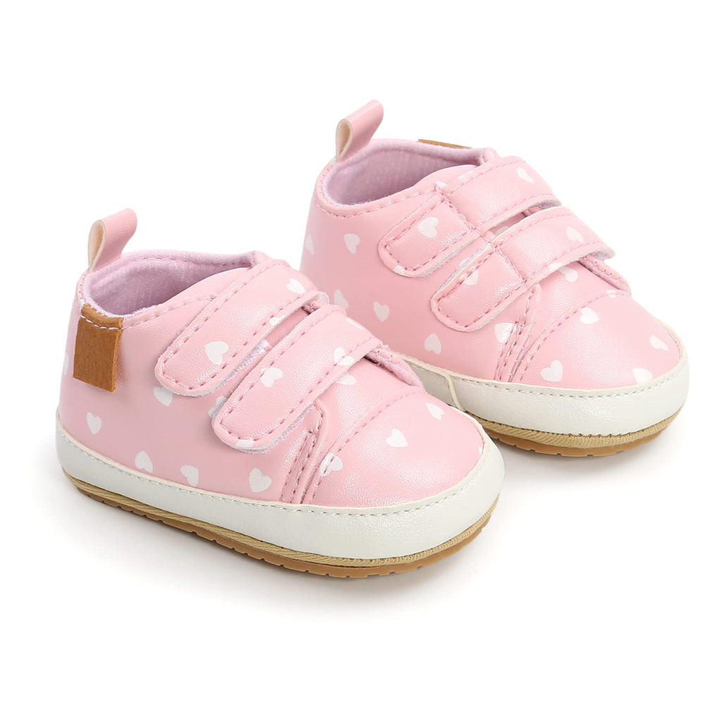 Clowora Baby Boys Girls Shoes Non-Slip Rubber Sole Sneakers Infant First Walking Toddler Crib Shoes Newborn Loafers Flats. (07/Pink,0-6 Months)