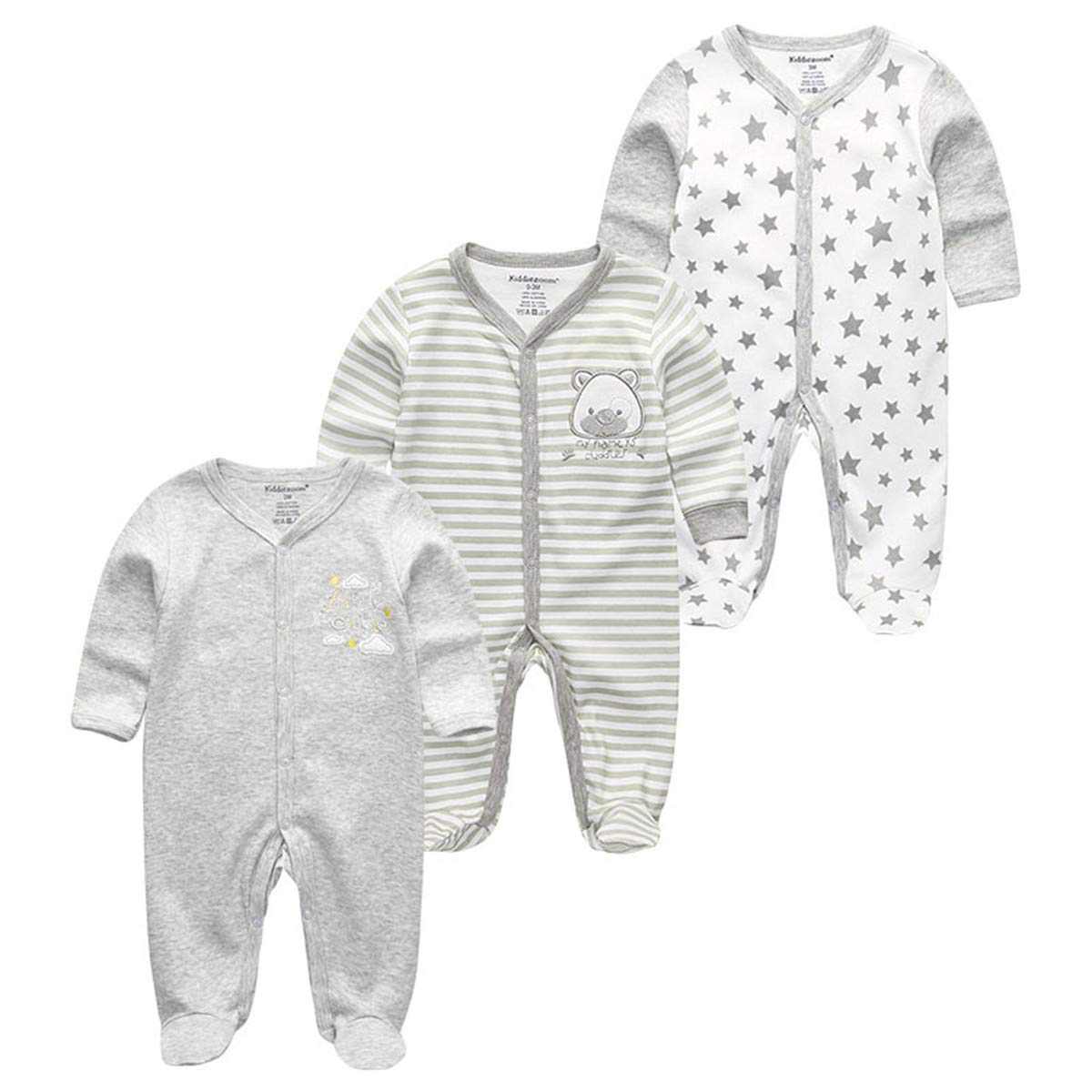Kiddiezoom Baby and Toddler Boys'Snug Fit Footed One-Piece Romper Jumpsuit Cotton Footed Outfit