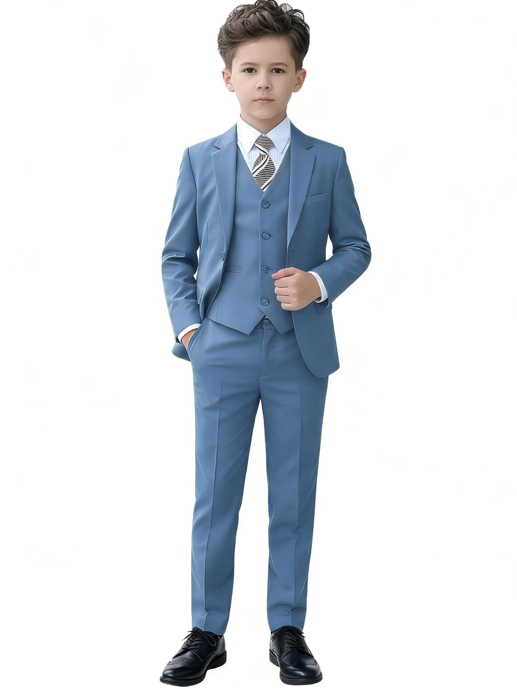 YuanLu Toddler Slim Fit 3T Suit for Boys Blue Grey Dress Outfit Kids Tuxedo