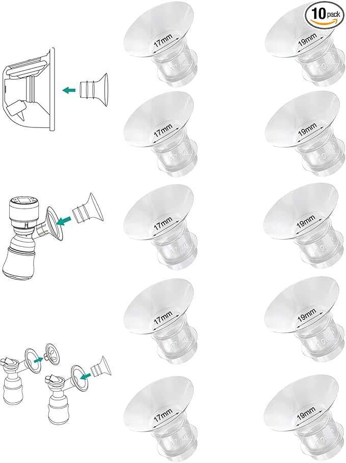 Flange Inserts 10PCS 17/19mm*5,24mm Breast Pump Shields/Flanges Compatible with Momcozy S9/S9pro/S10/S12/S12pro/Spectra/Medela/TSRETE, Reduce 24mm Tunnel Down to Correct Size