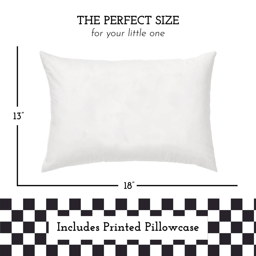 Toddler Bed Pillow with Cotton Pillow Case – 13x18 Kids Pillows for Sleeping, School, Travel & Daycare – Hypoallergenic Toddler Pillow 2 Year Old to 5 with Envelope Pillowcase (Checkers Black)