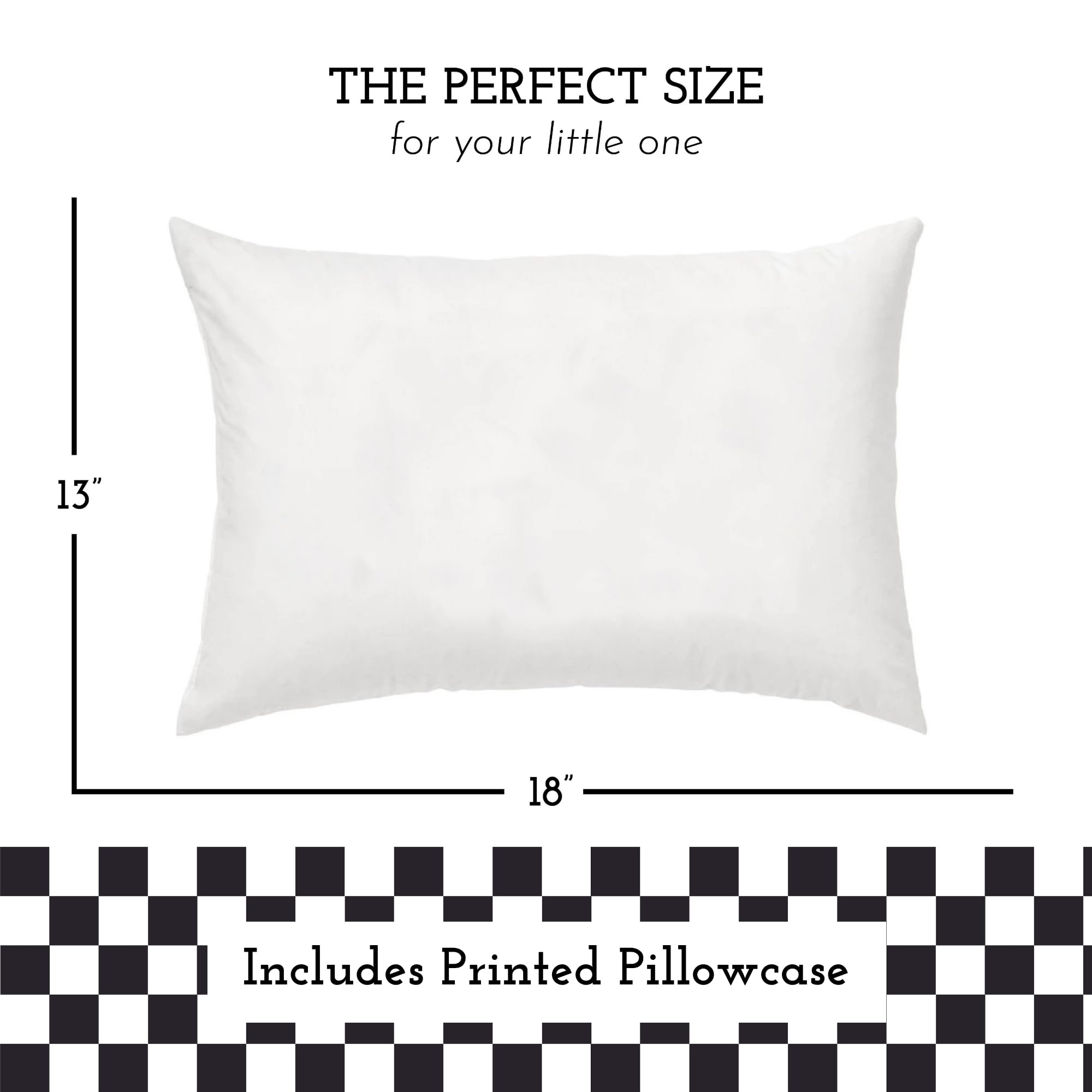 Toddler Bed Pillow with Cotton Pillow Case – 13x18 Kids Pillows for Sleeping, School, Travel & Daycare – Hypoallergenic Toddler Pillow 2 Year Old to 5 with Envelope Pillowcase (Checkers Black)