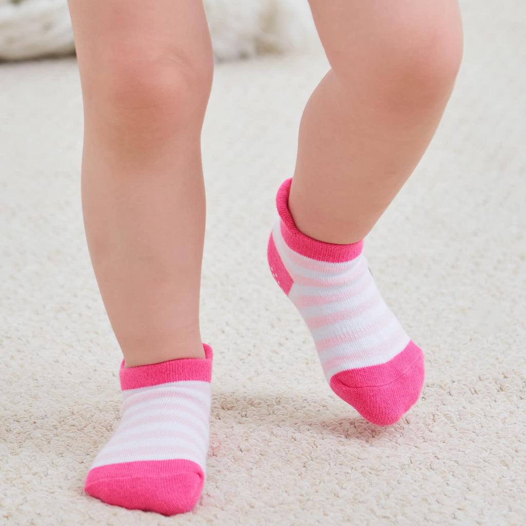 Zaples Baby Girls Non Slip Grip Ankle Socks with Non Skid Soles for Infants Toddlers, Girl Stripes, 6-12 Months