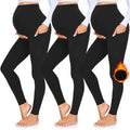 GROTEEN 3 Pack Fleece Lined Maternity Leggings with Pockets Over The Belly