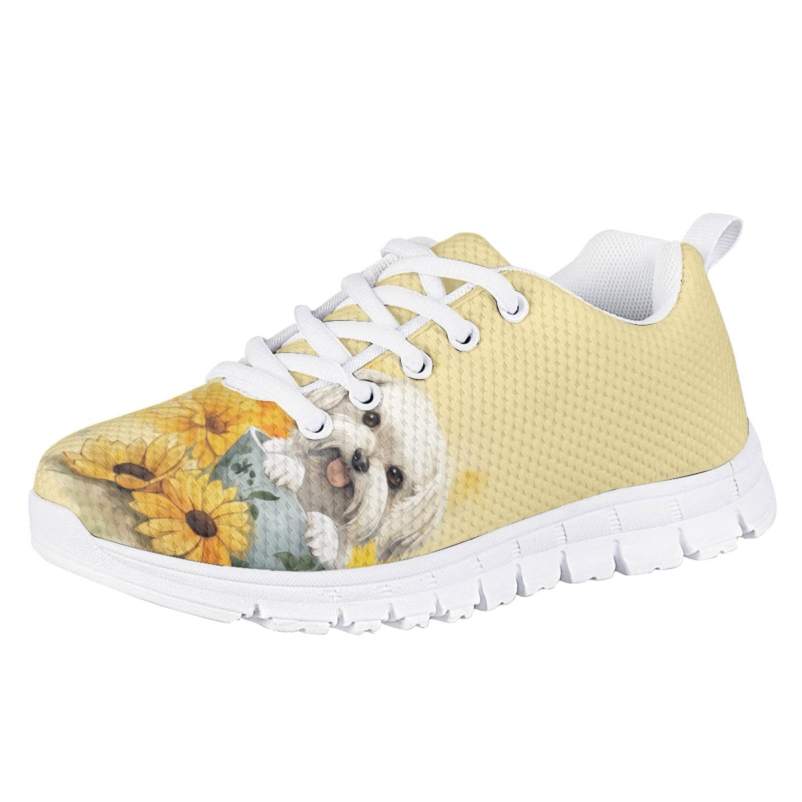 MARSVOVO Kids Animal Print Sneakers Lightweight Breathable Non Slip Athletic Girl Running Shoes Casual No Lace Flexible Travel Walking Shoes for Boy Girl Cute Dog and Sunflower Size 5 US