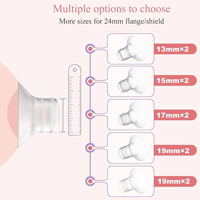Flange Insert 17/19mm 8PCS Compatible with 24mm Flange/Shield of Most Pumps,Suitable for Momcozy/Medela/Spectra/TSRETE/Paruu Wearable Breast Pump,Reduce 24mm Tunnel Down to Correct Size,4pc/Size