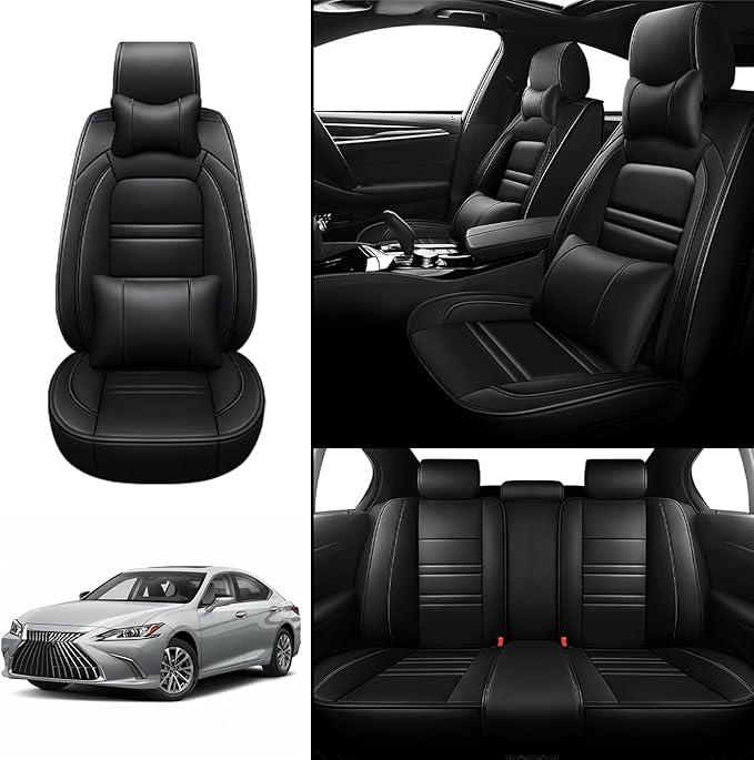 Car Seat Covers for Lexus Car es350 2007-2024 | 5-Seats Seat Covers, Waterproof Seat Protectors, Automotive Seat Covers (Full Set with Pillow,Black)