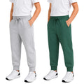 HUAER& Baby Boy's Jogger Pants Dinosaur Car Animal Print Drawstring Elastic Waist Sweatpants Cotton Toddler Athletic Pants 2-Pack(Dark Green + Light Gray,1-2T)