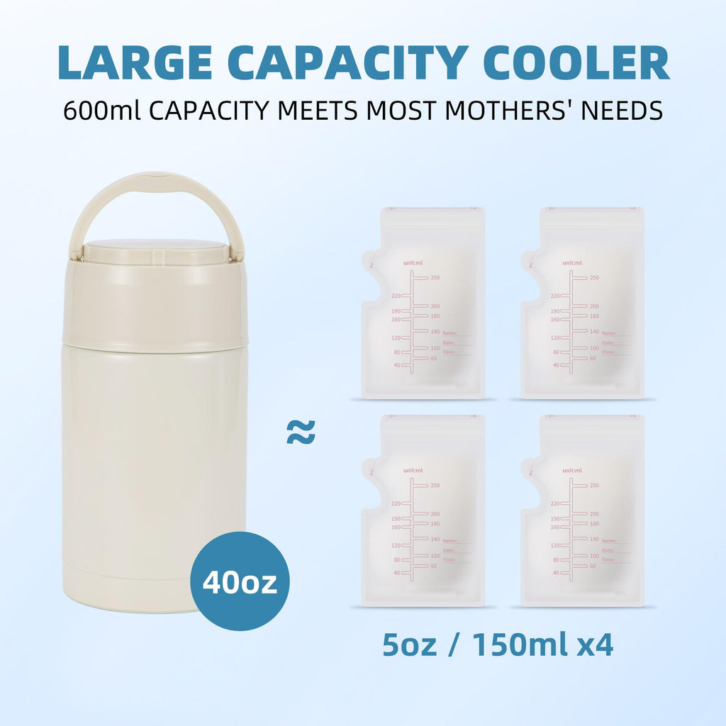 Portable Breast Milk Cooler, Stainless Steel Breastmilk Storage Keeps Breastmilk Cold for up to 24 Hours, Breast Milk Chiller Included Ice Pack for Women Outdoor Travel - White