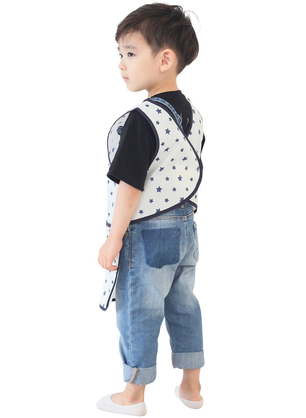 Plie Kids Painting Apron – Waterproof Art Smock for Toddlers & Preschoolers, Messy Play, Baking, Crafts, Cooking, Sensory Activities, Mealtime (Ages 1–10), Navy Star (14-M)