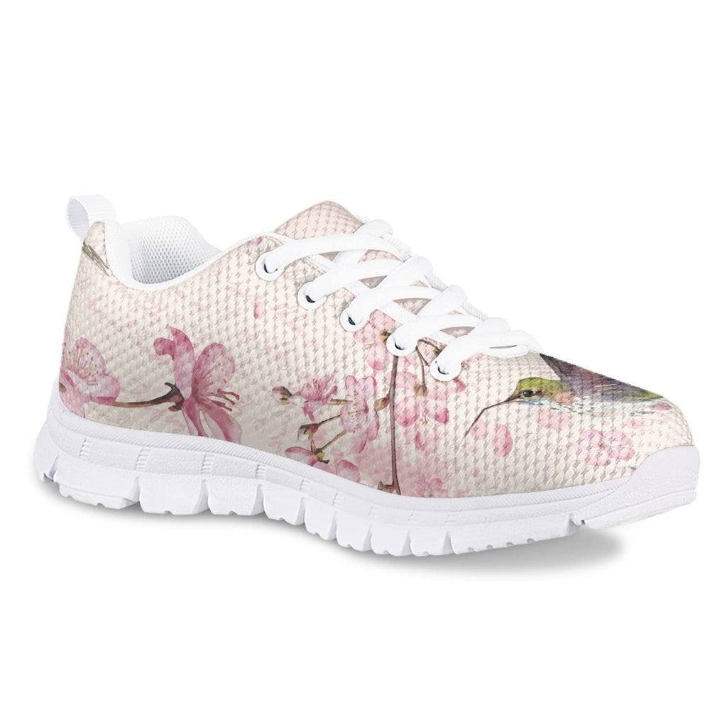 MARSVOVO Toddler Girl Sneakers Lightweight Breathable Athletic Slip On Girl Running Shoes Comfortable Resistant Sport Pre Walking Shoes for Boy Girl Hummingbird and Pink Flower Design Size 2 US