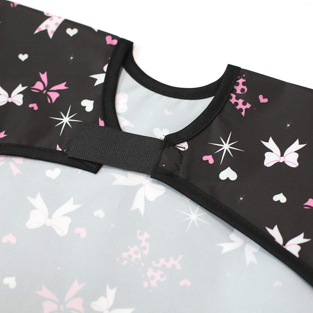 Plie Long Sleeve Waterproof Bib for Toddlers – Soft Feeding Smock for Baby Mealtime, Self-Feeding, Painting & Messy Play, BPA-Free, Easy Clean (6–24 Months) - Black/Ribbon