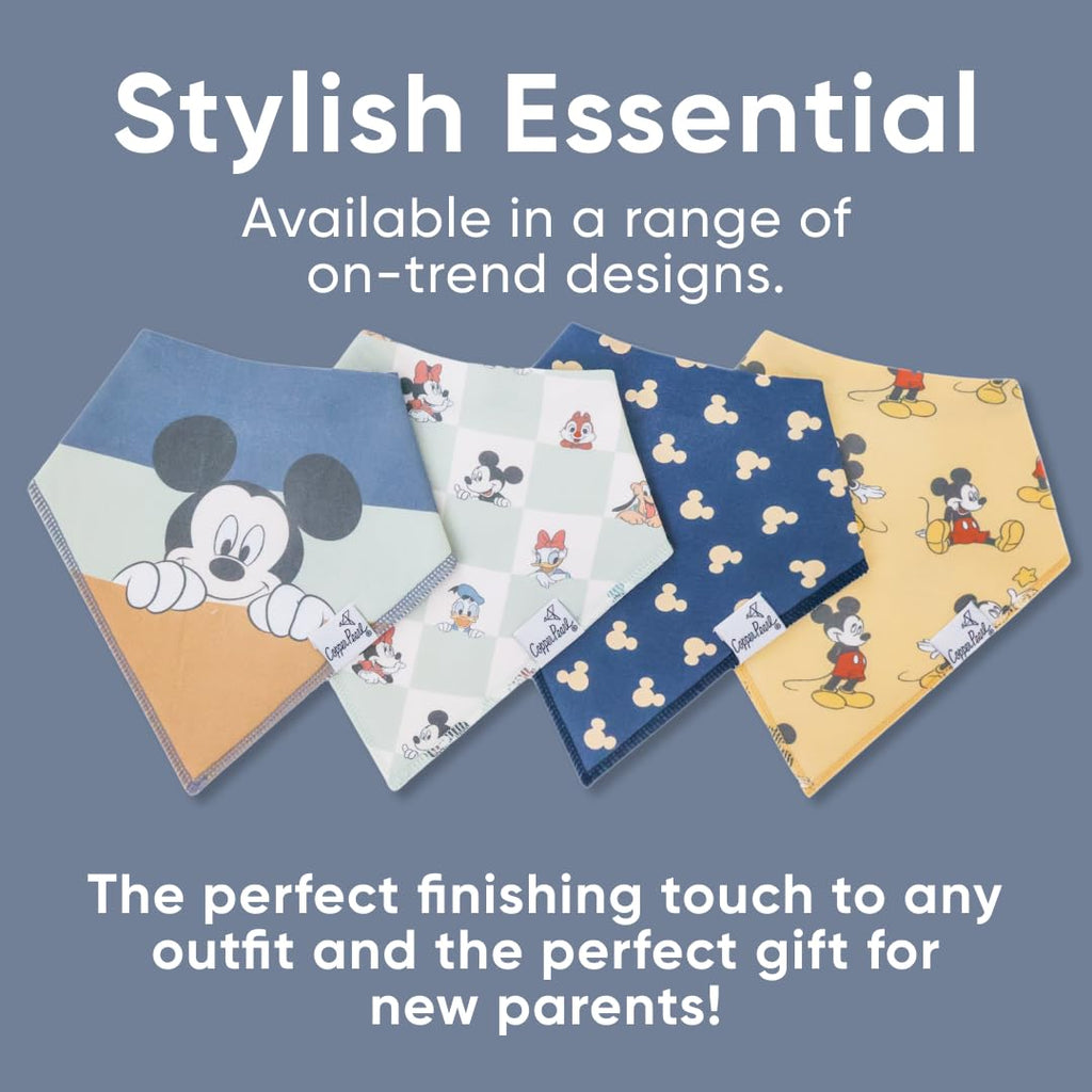 Copper Pearl Baby Bibs for Baby Boy or Girl – Bandana Drool Bibs for Teething, Absorbent Bibs for Eating, Newborn to Toddler, 4 Pack, Mickey Mouse & Friends