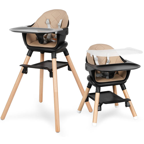 6 in 1 Baby High Chair, Convertible Wooden High Chairs, Black