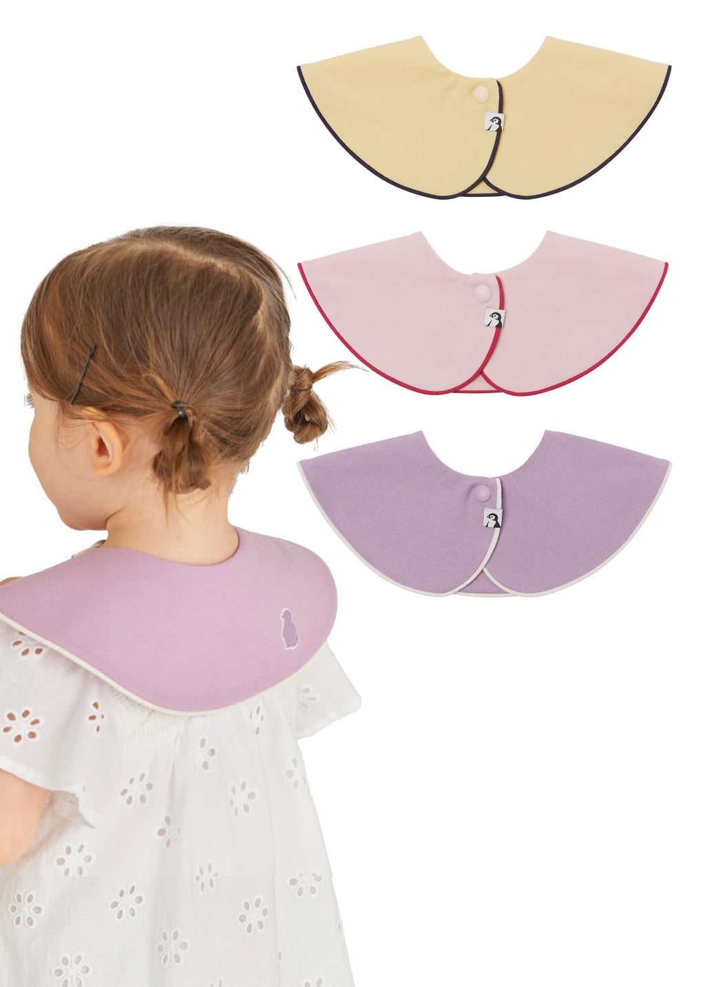 Konny Piped Edge Bib 3Pack for Infants (0-24M) Moisture-Wicking Fabric Essential Hygiene and Fashion for Girls and Boys-Set A(Butter yellow, Strawberry pink, Lavender)