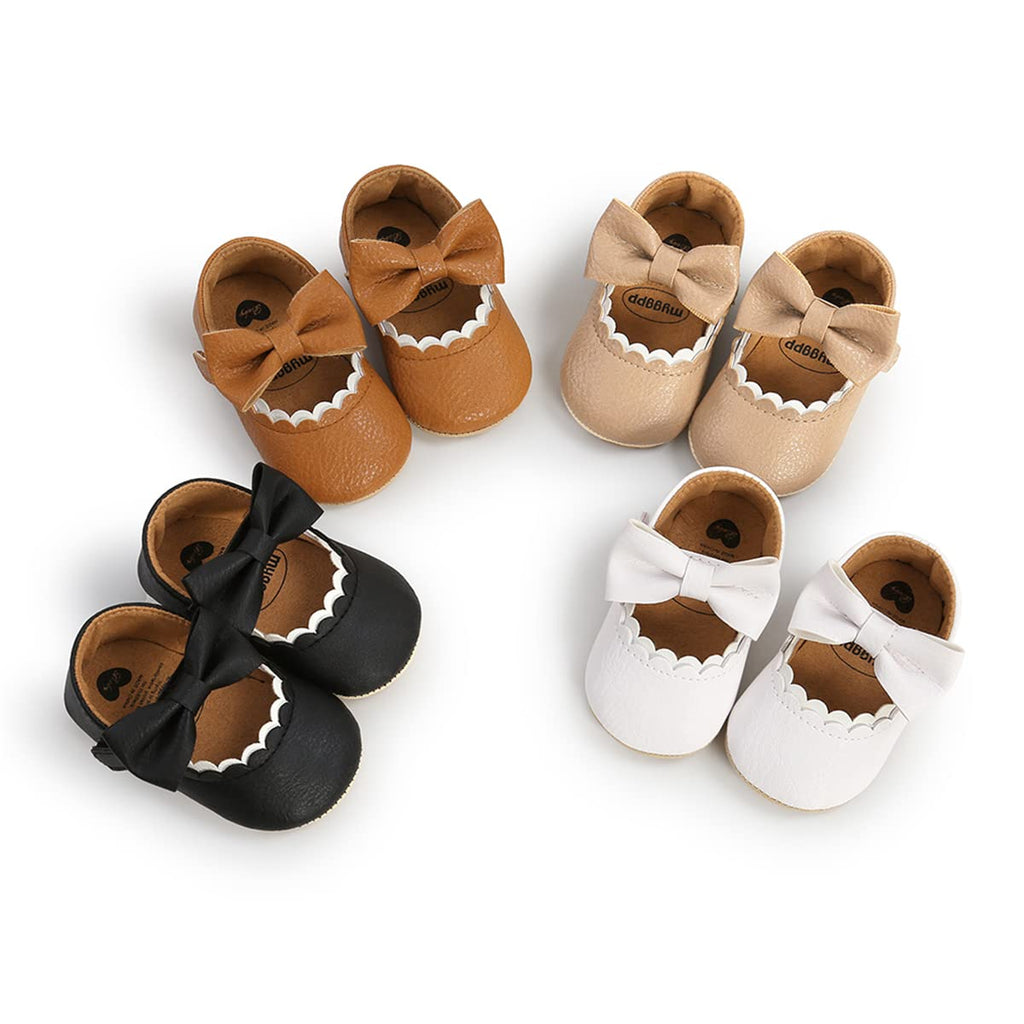 COSANKIM Baby Girls Mary Jane Flats Shoes Anti-Slip Rubber Sole Infant Toddler Princess Wedding Dress Shoes（3-6 Months Infant,K/Beige）