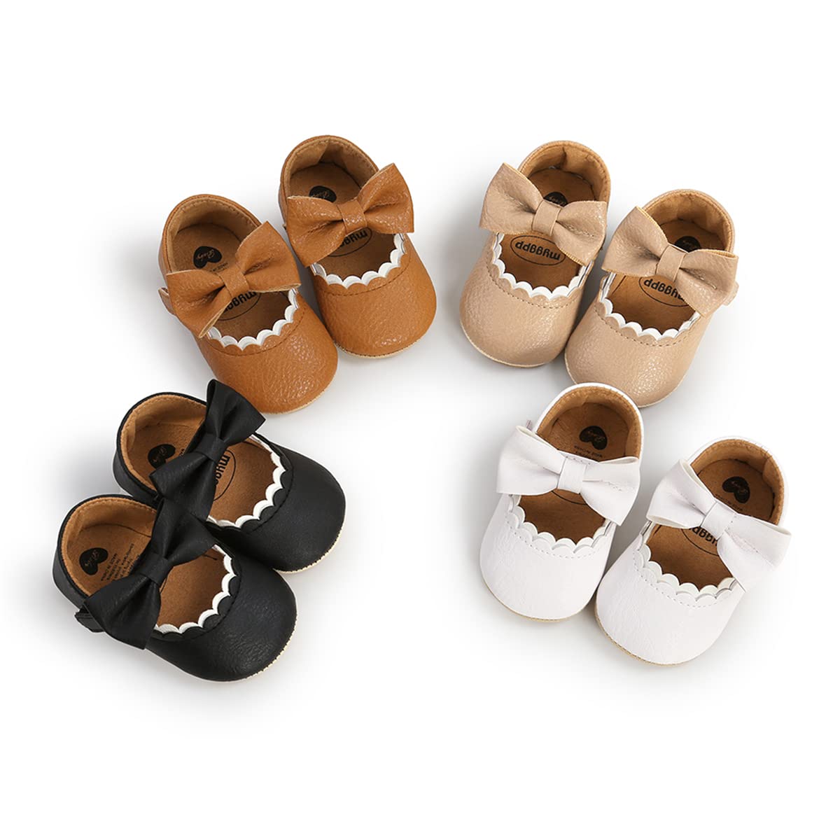 COSANKIM Baby Girls Mary Jane Flats Shoes Anti-Slip Rubber Sole Infant Toddler Princess Wedding Dress Shoes（3-6 Months Infant,K/Beige）