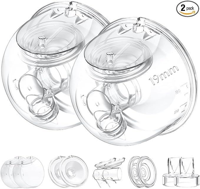 Two Full Milk Collector Cup Sets with 19mm Flange Compatible with Momcozy S12 Pro/S9 Pro Breast Pump, NOT for S9/S12, Replacement Pump Parts with Duckbill Valve, Flange, Diaphragm, Linker, Collector