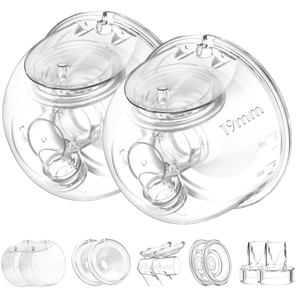 Two Full Milk Collector Cup Sets with 19mm Flange Compatible with Momcozy S12 Pro/S9 Pro Breast Pump, NOT for S9/S12, Replacement Pump Parts with Duckbill Valve, Flange, Diaphragm, Linker, Collector