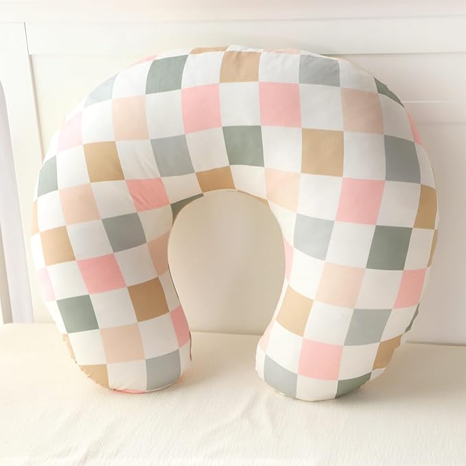 DILIMI Nursing Pillow Cover, Stretchy Removable Case for Breastfeeding Pillows, Ultra Soft Comfortable Slipcover for Baby Girl and Boy, Colorful Checkerboard